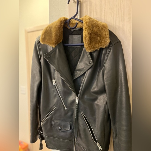 AllSaints Women's Oversized Leather Biker Jacket w Fur